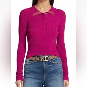 Rag & Bone Esme Ribbed Mock Neck Fitted Pullover in Deep Pink Sz Small